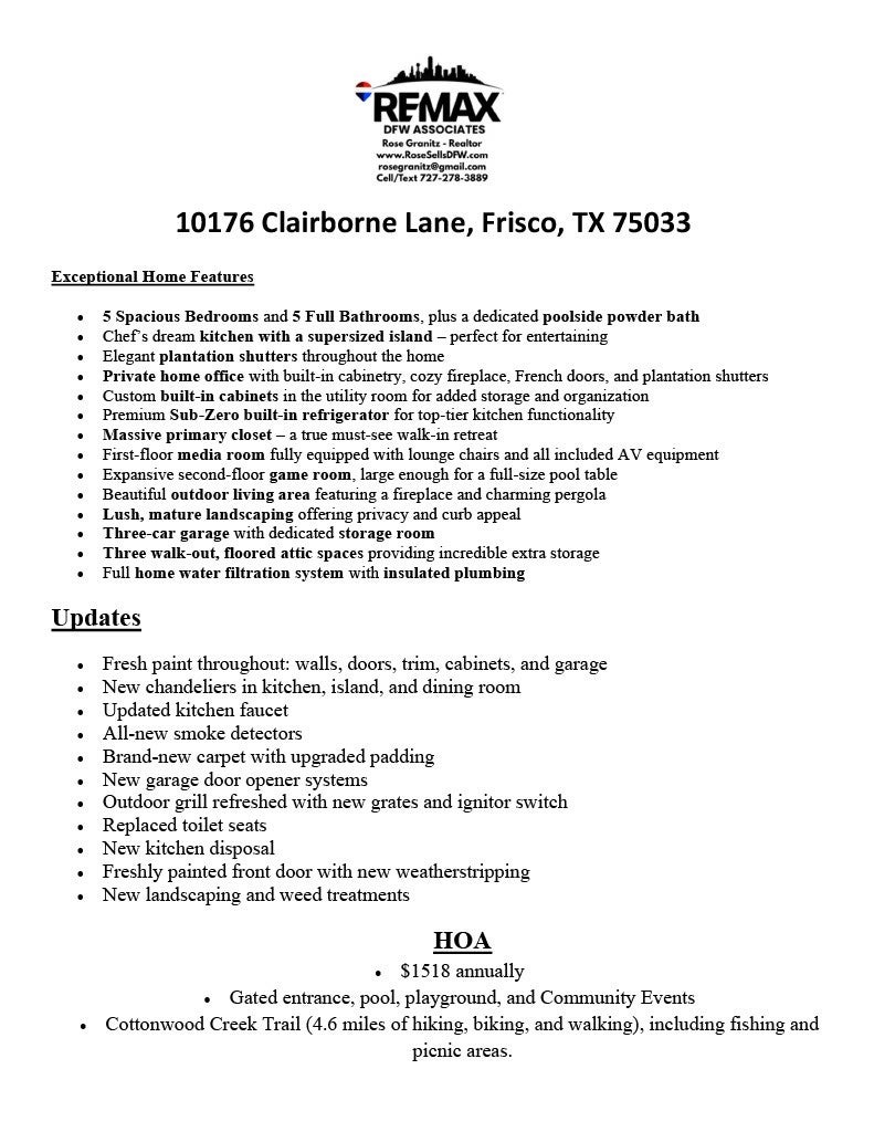 Frisco, Texas, 75033, United States, 5 Bedrooms Bedrooms, ,6 BathroomsBathrooms,Residential,Active,1894539